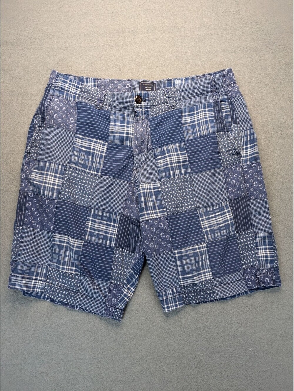 Gap Shorts Mens 33 Blue Patchwork Plaid Chino 10 Inch Summer Madras Casual